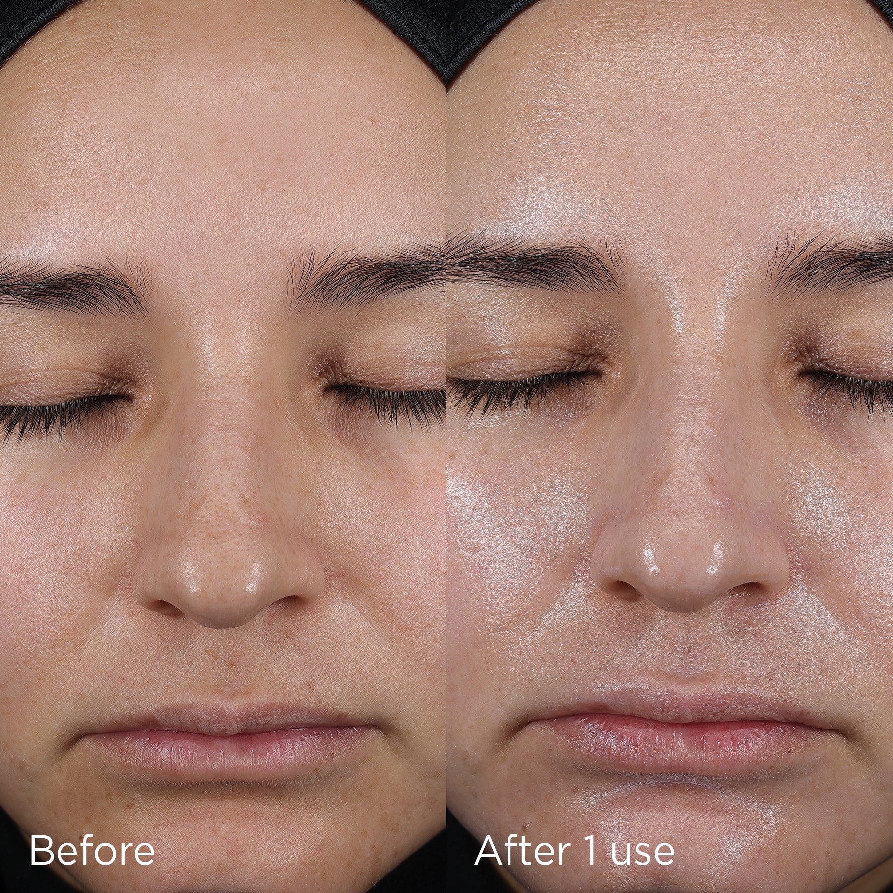 model face showing results before and after 1 use