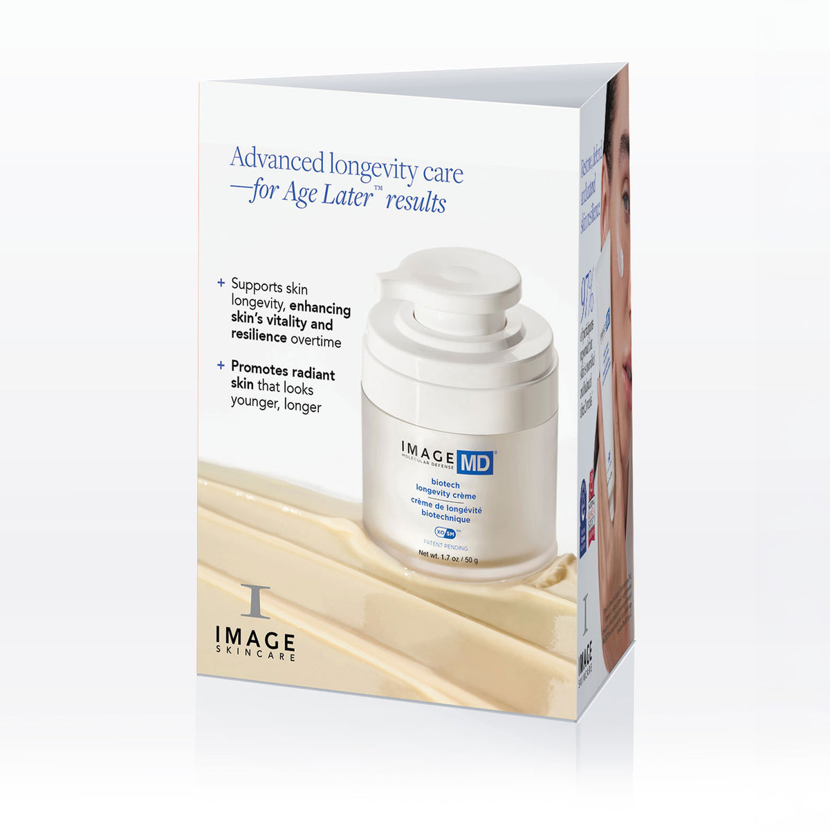 IMAGE Skincare product packaging with cream jar and text on a white background