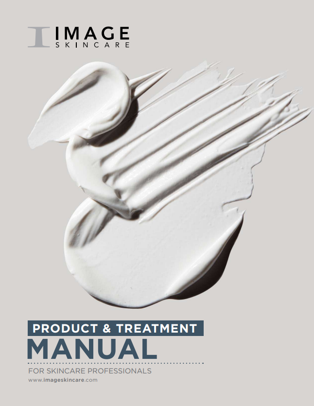 Product and treatment manual for skincare professionals by IMAGE Skincare on a light gray background.