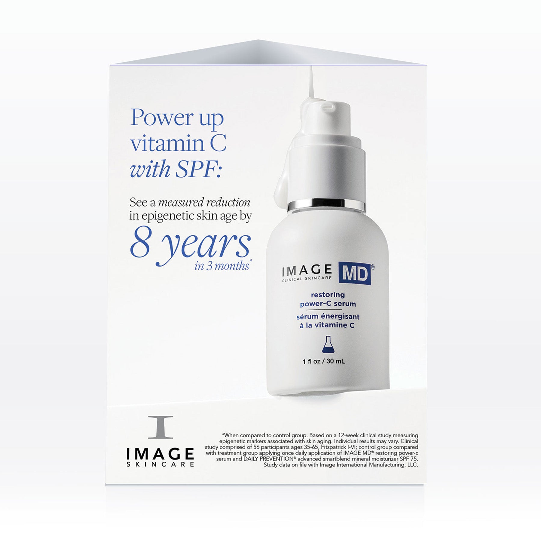 Image MD restoring power-C serum with packaging on a white background