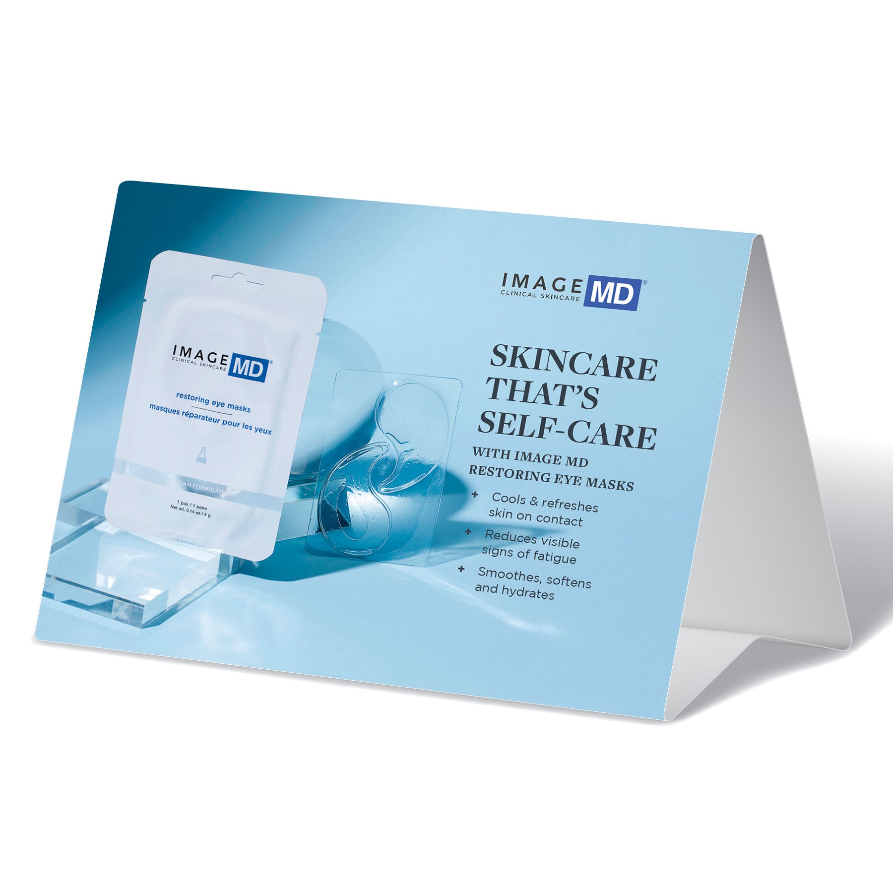 A tent card with a promotional message for IMAGE MD skincare products