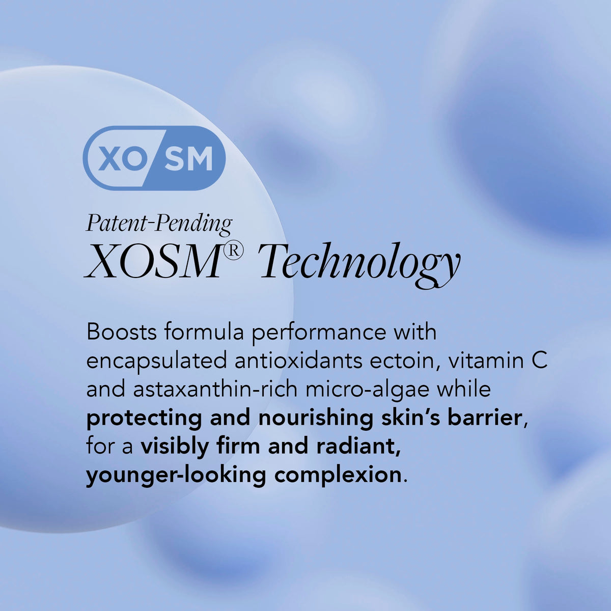 Advertisement for XOSM Technology with text and logo on a blue background