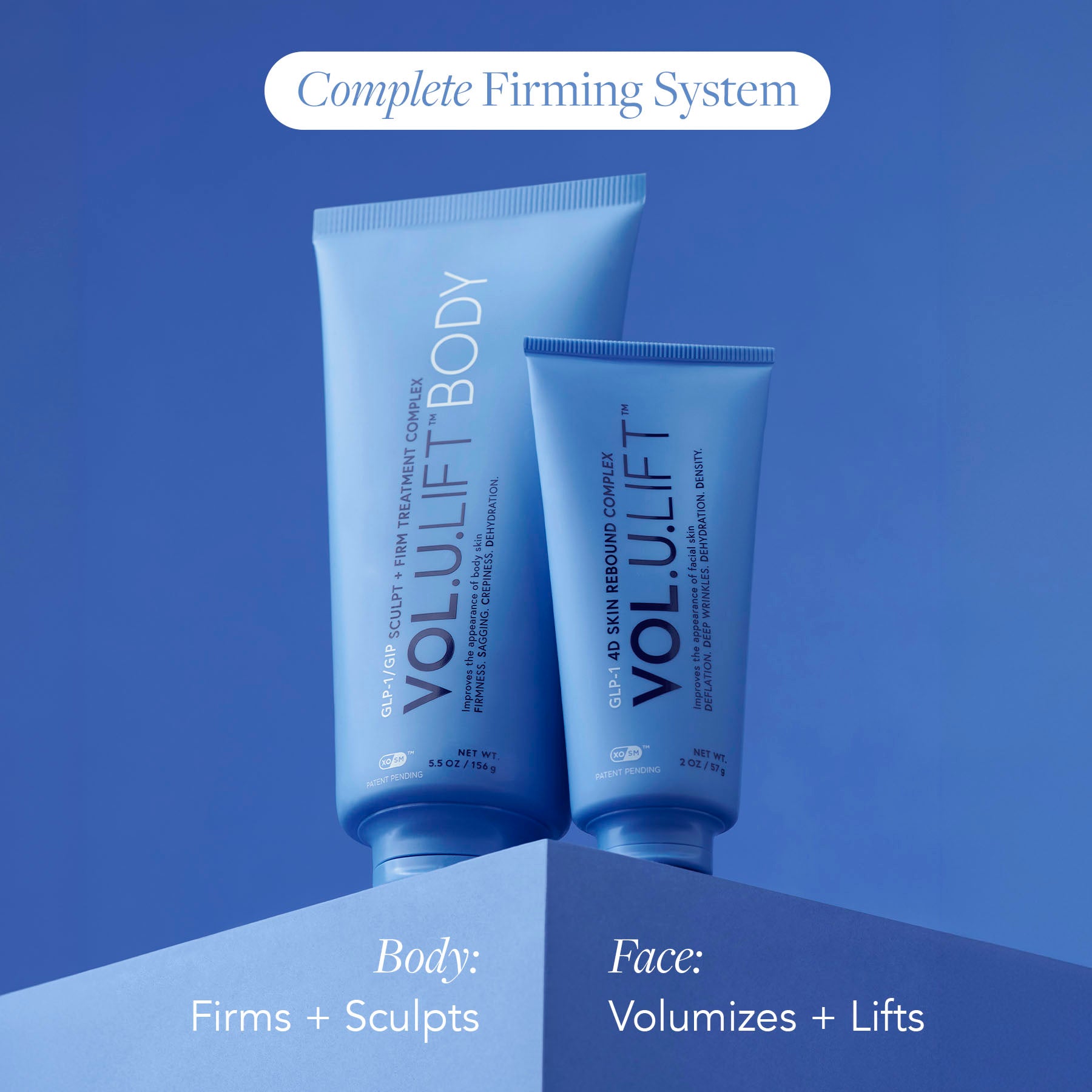 Two Volulift body and face treatment complexes on a blue background